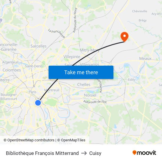 Bibliothèque François Mitterrand to Cuisy map