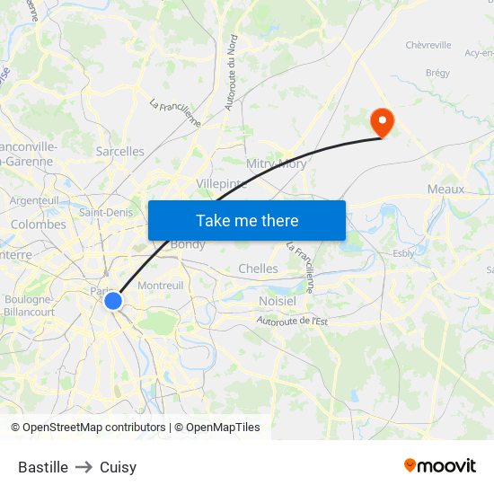 Bastille to Cuisy map