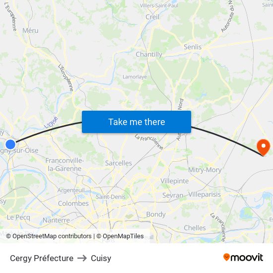 Cergy Préfecture to Cuisy map