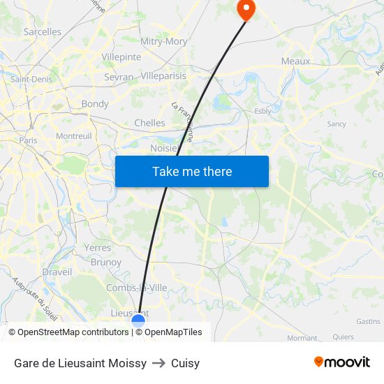 Gare de Lieusaint Moissy to Cuisy map