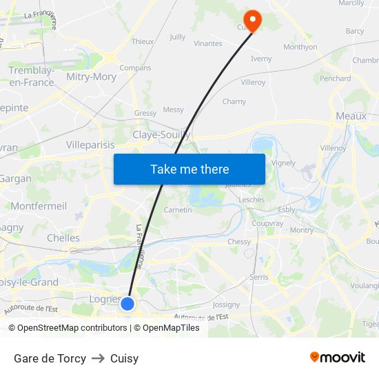 Gare de Torcy to Cuisy map