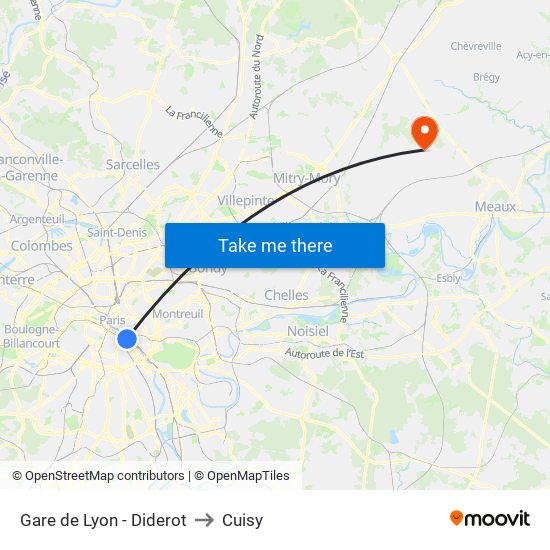 Gare de Lyon - Diderot to Cuisy map