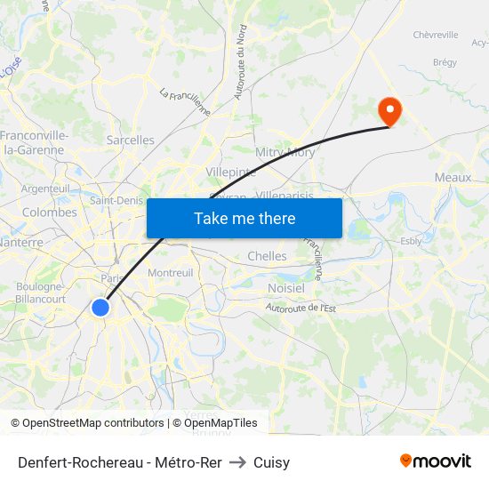 Denfert-Rochereau - Métro-Rer to Cuisy map