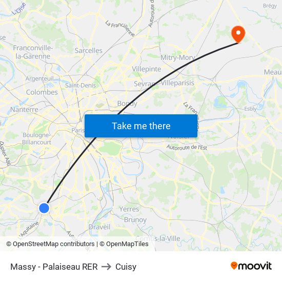 Massy - Palaiseau RER to Cuisy map