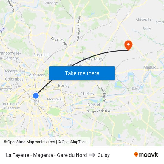 La Fayette - Magenta - Gare du Nord to Cuisy map