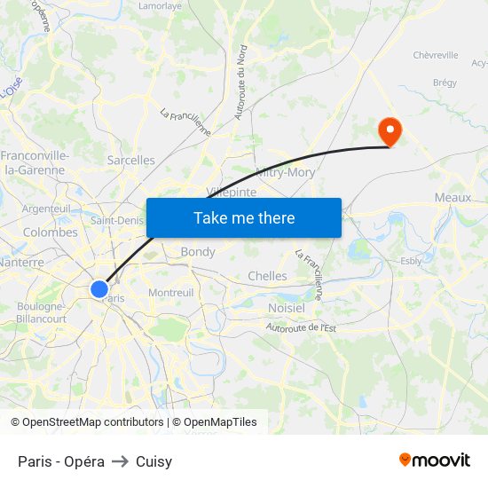 Paris - Opéra to Cuisy map