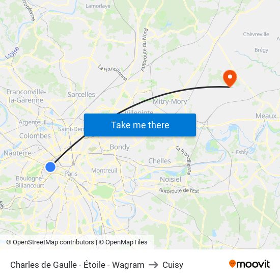 Charles de Gaulle - Étoile - Wagram to Cuisy map