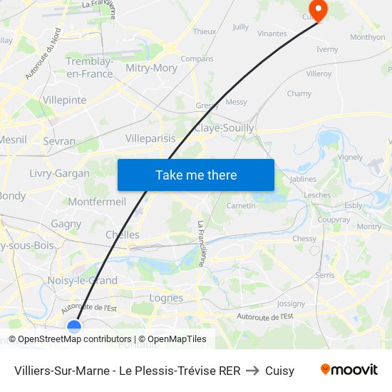 Villiers-Sur-Marne - Le Plessis-Trévise RER to Cuisy map