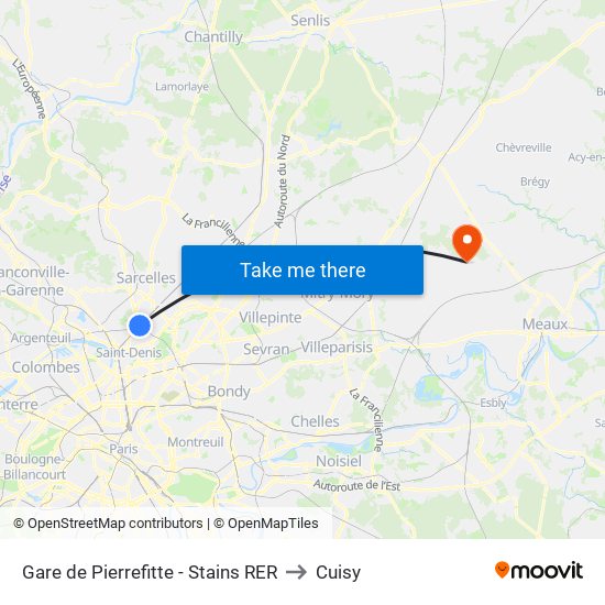 Gare de Pierrefitte - Stains RER to Cuisy map