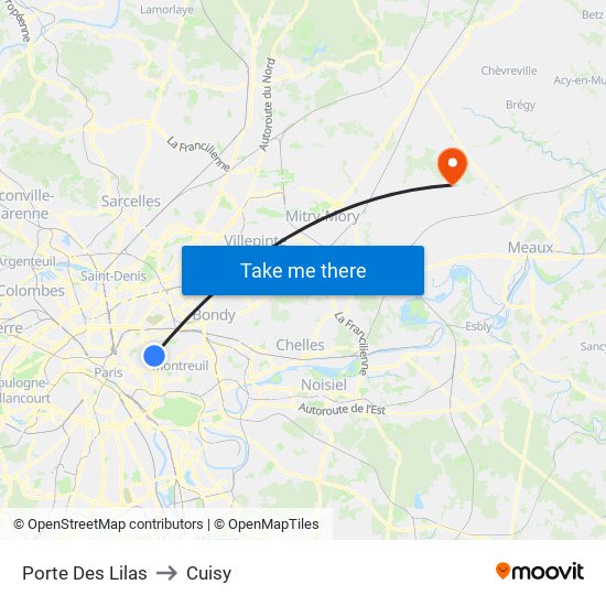 Porte Des Lilas to Cuisy map