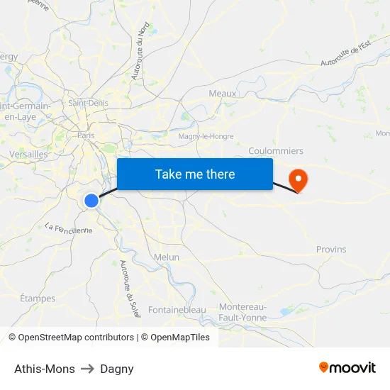 Athis-Mons to Dagny map