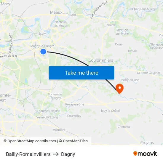 Bailly-Romainvilliers to Dagny map