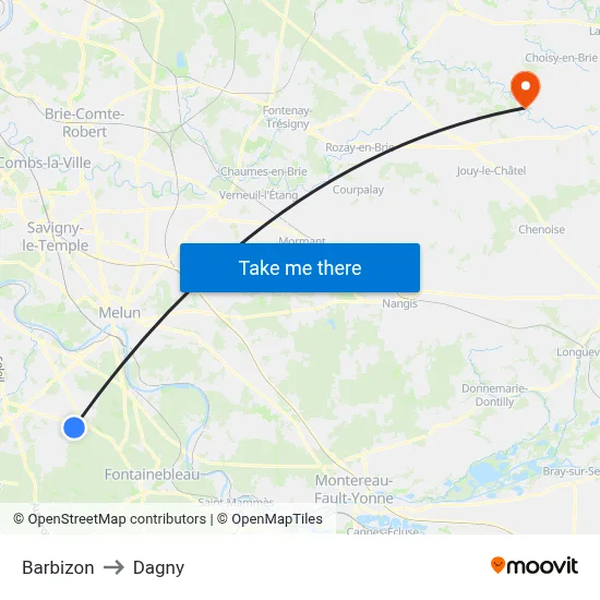Barbizon to Dagny map