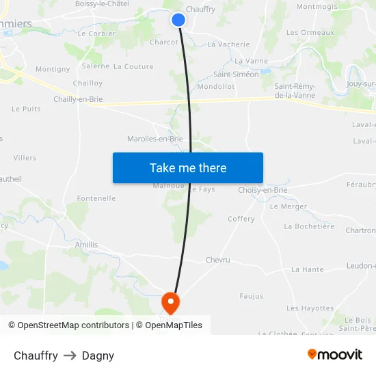 Chauffry to Dagny map