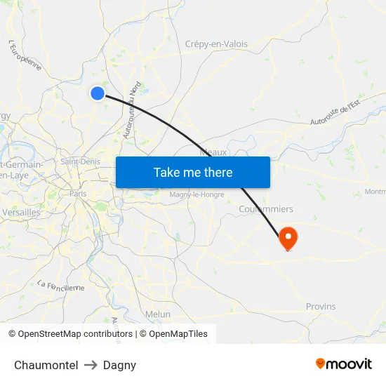Chaumontel to Dagny map