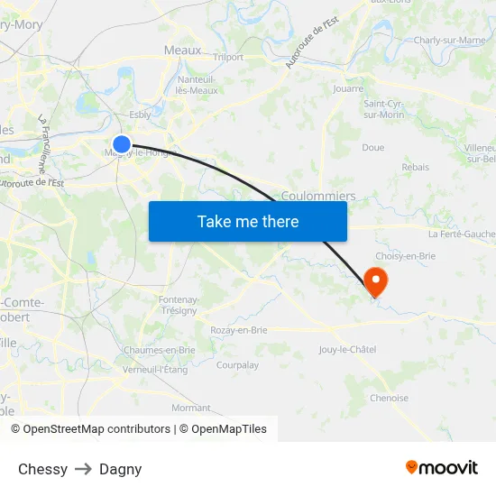 Chessy to Dagny map