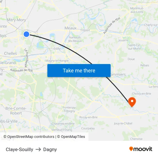 Claye-Souilly to Dagny map