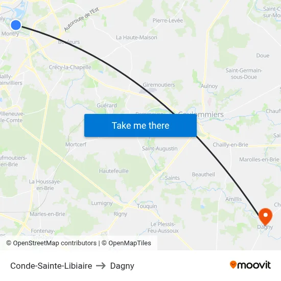 Conde-Sainte-Libiaire to Dagny map