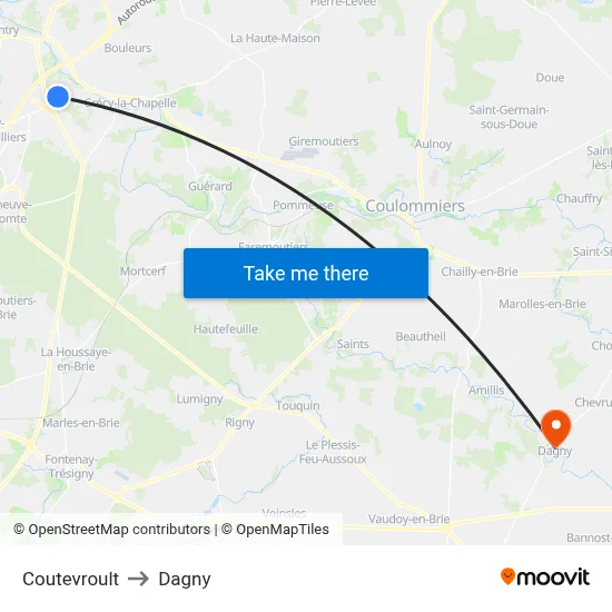 Coutevroult to Dagny map