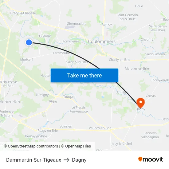 Dammartin-Sur-Tigeaux to Dagny map