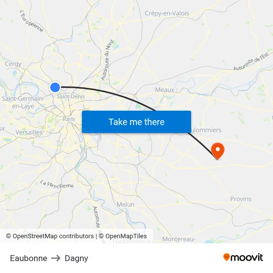 Eaubonne to Dagny map