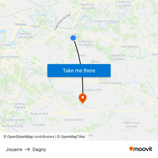 Jouarre to Dagny map