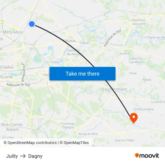 Juilly to Dagny map