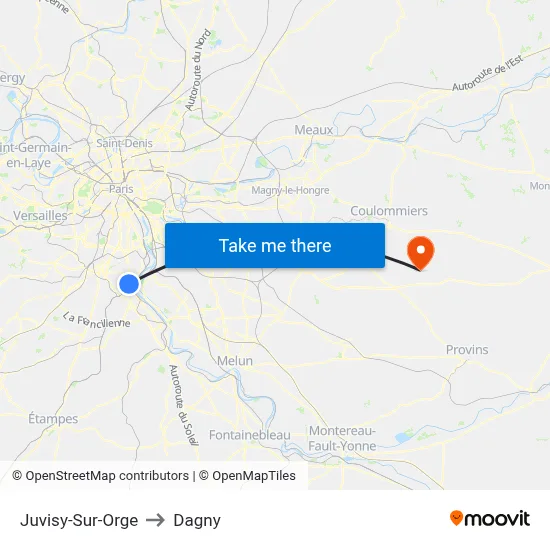 Juvisy-Sur-Orge to Dagny map