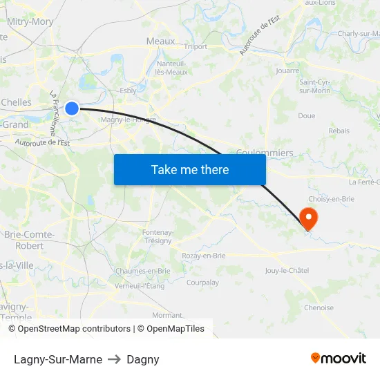 Lagny-Sur-Marne to Dagny map