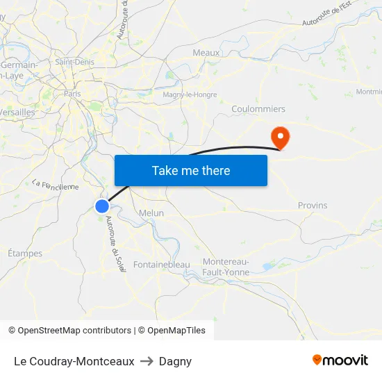 Le Coudray-Montceaux to Dagny map