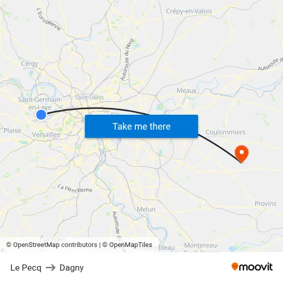 Le Pecq to Dagny map