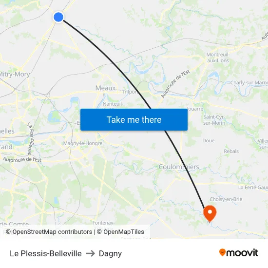 Le Plessis-Belleville to Dagny map