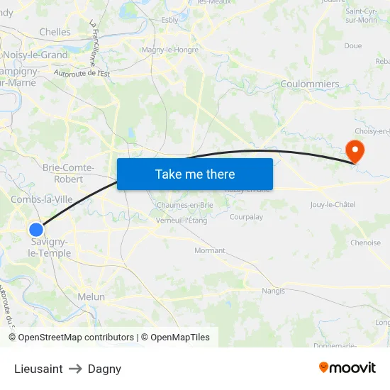 Lieusaint to Dagny map