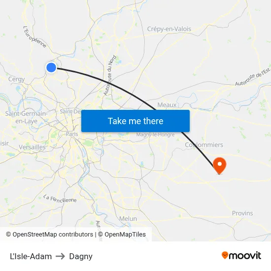 L'Isle-Adam to Dagny map