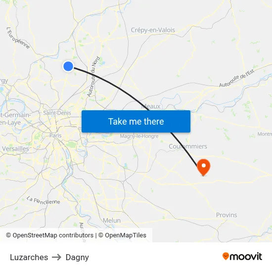 Luzarches to Dagny map