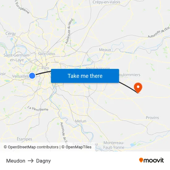 Meudon to Dagny map