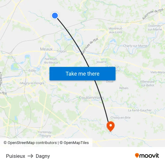 Puisieux to Dagny map