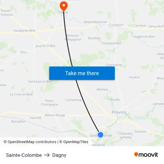 Sainte-Colombe to Dagny map