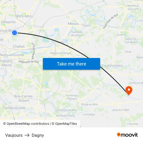 Vaujours to Dagny map