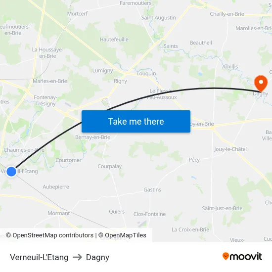 Verneuil-L'Etang to Dagny map