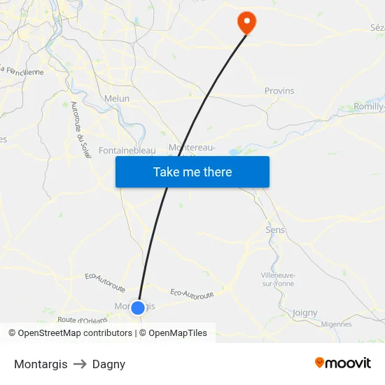Montargis to Dagny map