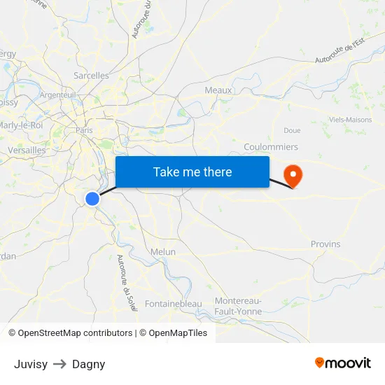 Juvisy to Dagny map