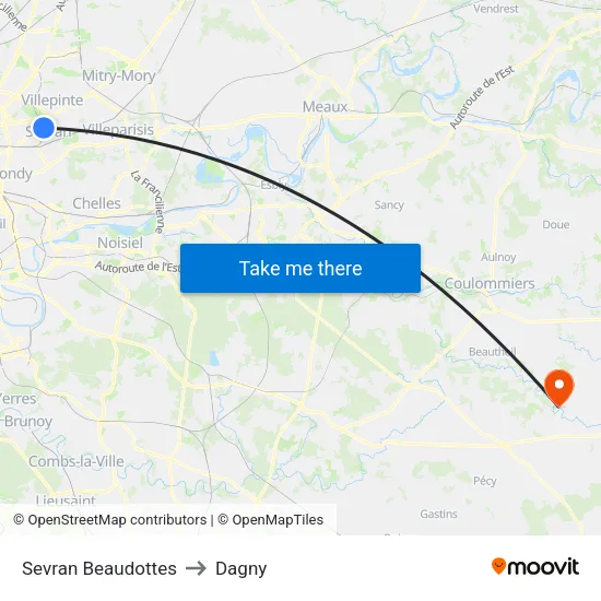 Sevran Beaudottes to Dagny map