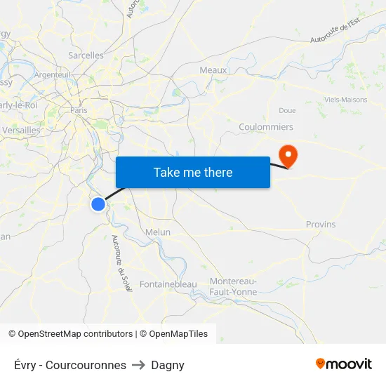 Évry - Courcouronnes to Dagny map