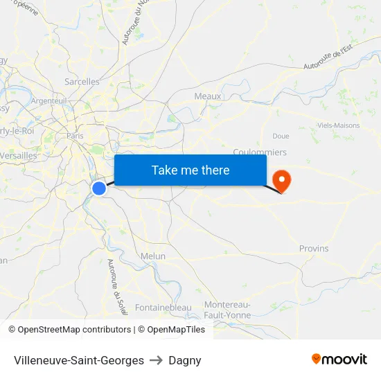 Villeneuve-Saint-Georges to Dagny map