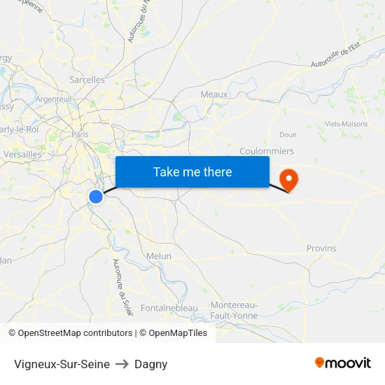 Vigneux-Sur-Seine to Dagny map