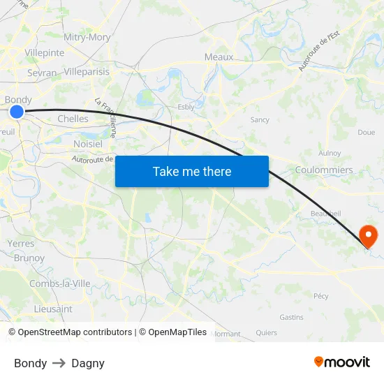 Bondy to Dagny map