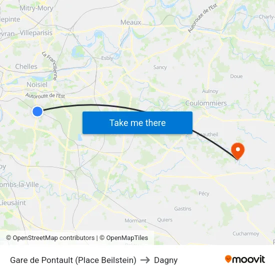 Gare de Pontault (Place Beilstein) to Dagny map