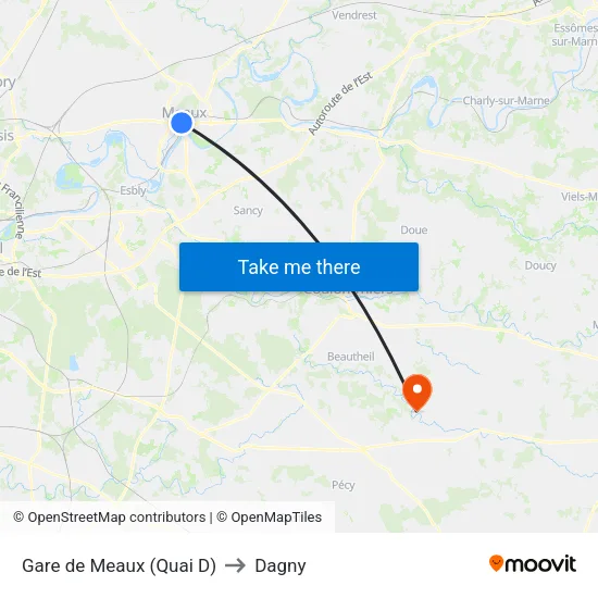 Gare de Meaux (Quai D) to Dagny map