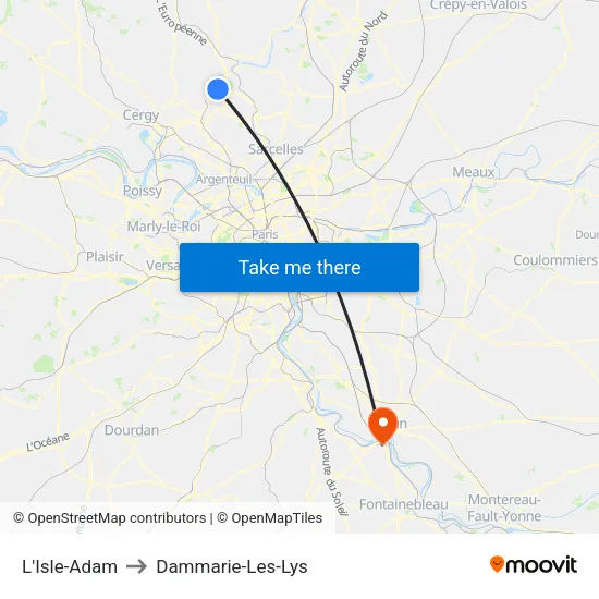L'Isle-Adam to Dammarie-Les-Lys map